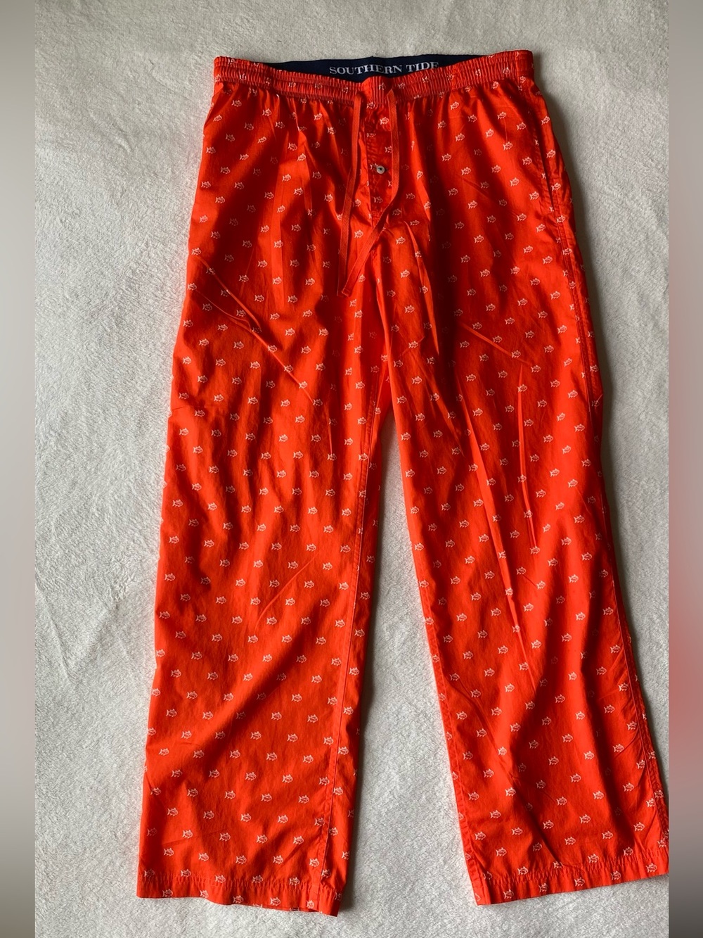 Southern Tide Men’s Cotton Skipjack Lounge Pants Pajamas Orange White Large